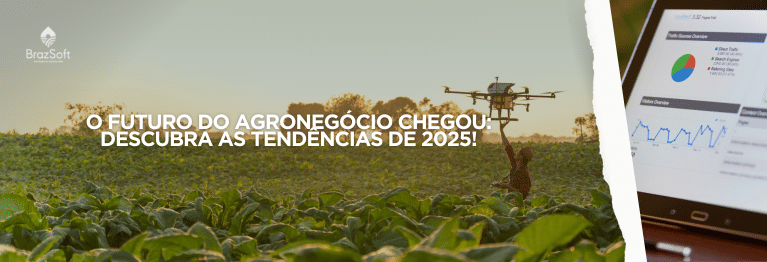 Imagem de um drone agrícola sobre a lavoura de soja