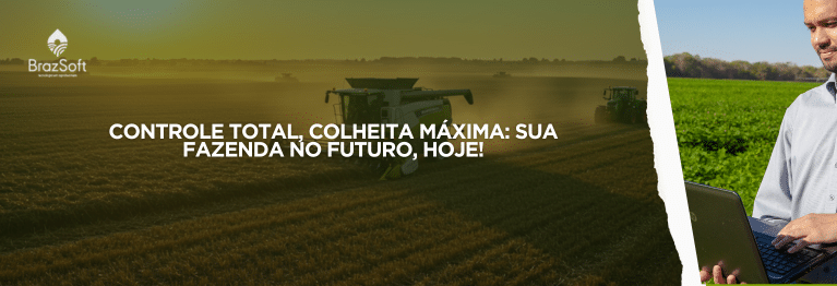 Uma colheitadeira de última geração opera em um vasto campo agrícola durante o amanhecer, simbolizando a eficiência e a produtividade alcançadas através do controle de máquinas, manutenção preventiva e gestão de frota rural no agronegócio moderno.
