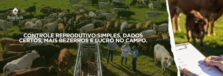 Vaca de corte com brinco de identificação em foco, em pasto verde, enquanto veterinário registra dados em prancheta ao fundo.