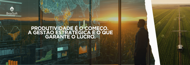 Gestor rural analisando indicadores de rentabilidade e dados operacionais de fazenda de grande escala em tablet, ilustrando gestão estratégica de fazendas.