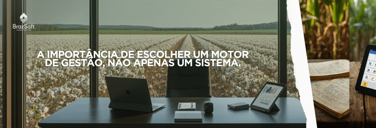 Decisor analisando sistema de gestão agrícola em monitor de alta performance.